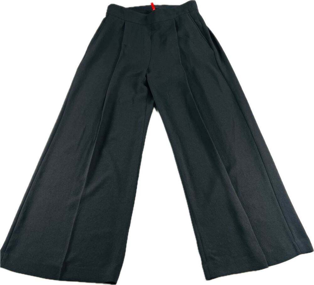 SPANX Black Wide Leg Knit Lounge Pants Elastic Waist Pintuck Crease Size L